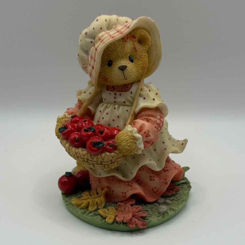 Cherished Teddies Bear in Cream and Pink Dress with Apples